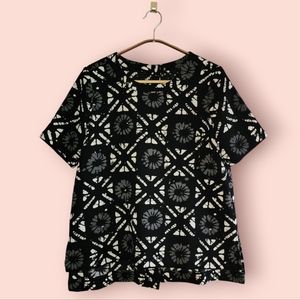 Madewell Industry Button Back Top In Batik Grid Geometric Pattern Black/White S